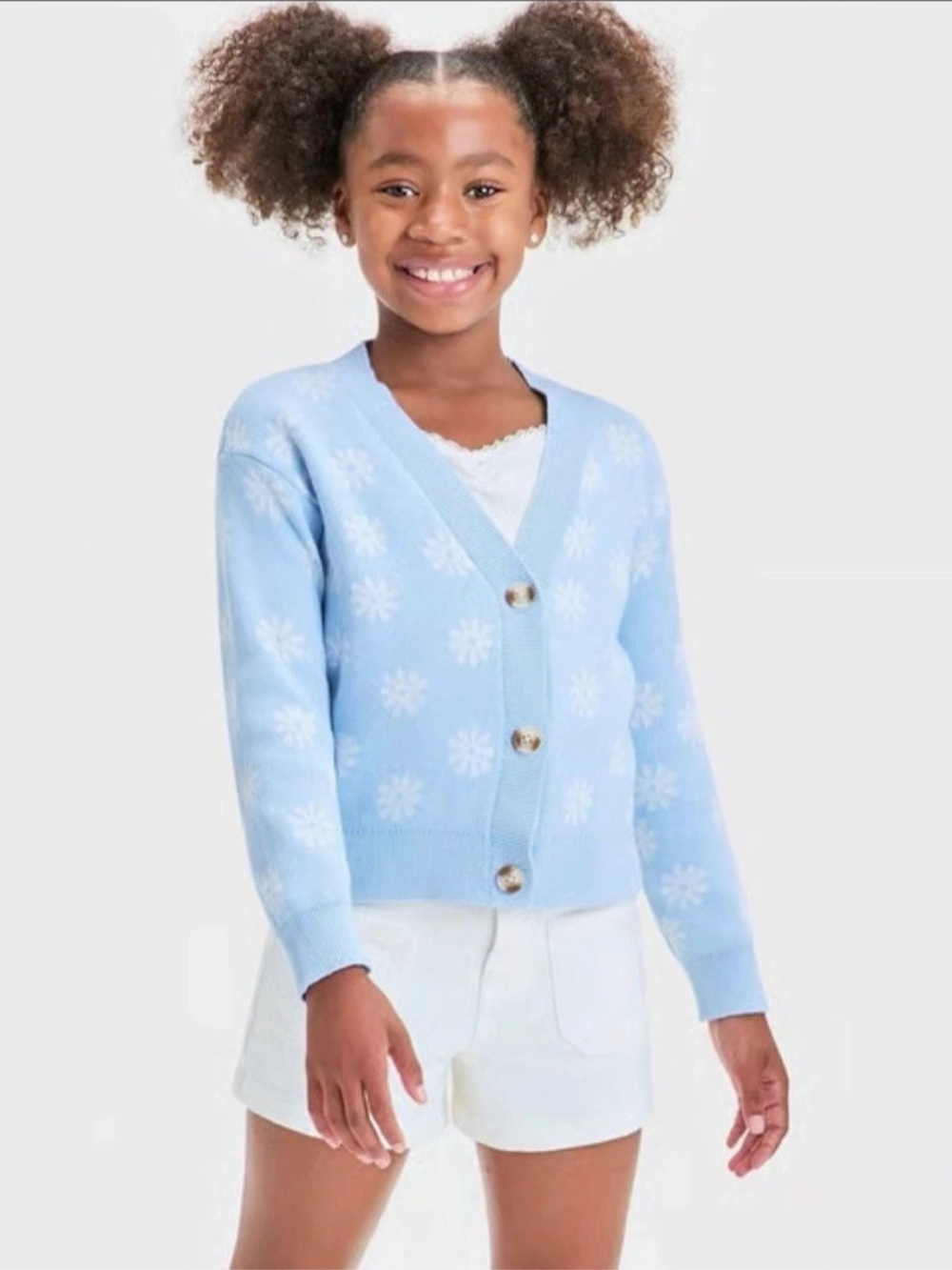 Cat & Jack Girls' Floral Cardigan Sweater in Blue & White